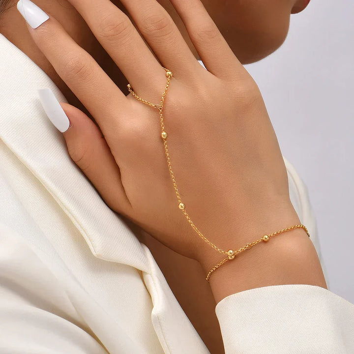 Elicia | Women's Gold Bracelet with Ring - Elegant Adjustable Design