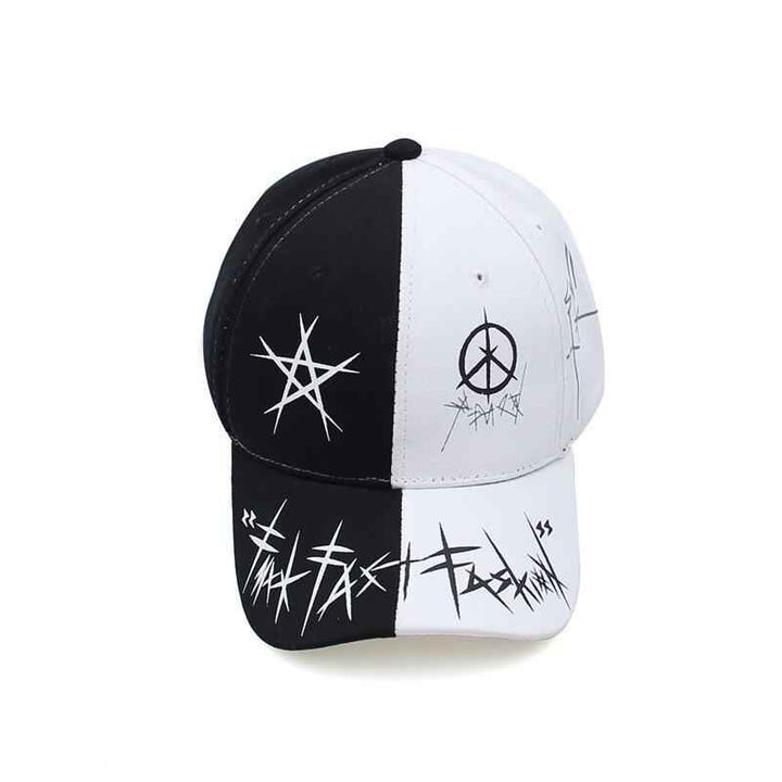 Custom Graffiti Snapback Cap - Black & White Patchwork for Hip Hop Style Enthusiasts