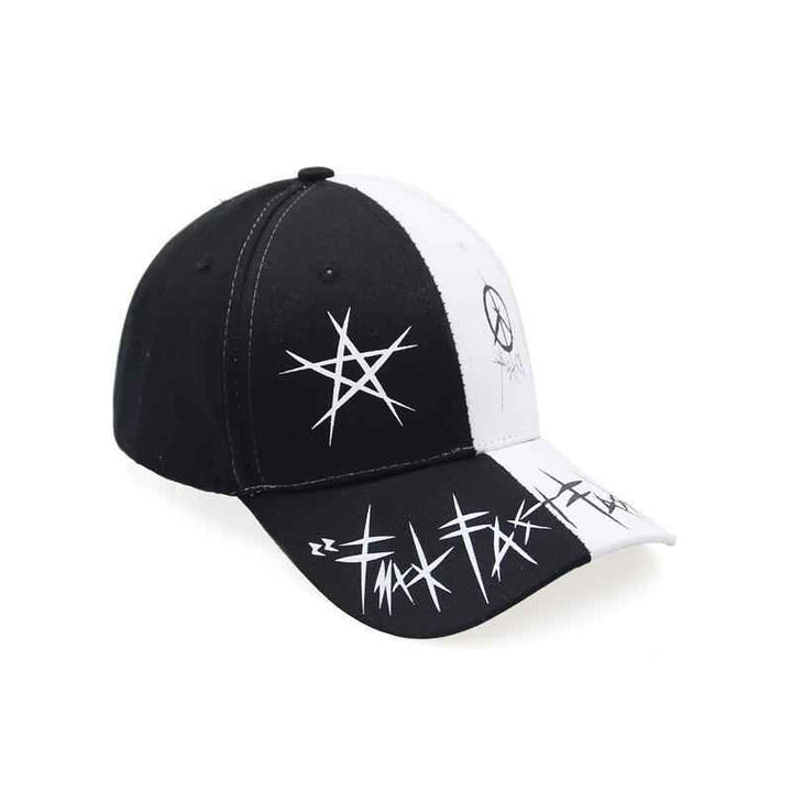 Custom Graffiti Snapback Cap - Black & White Patchwork for Hip Hop Style Enthusiasts
