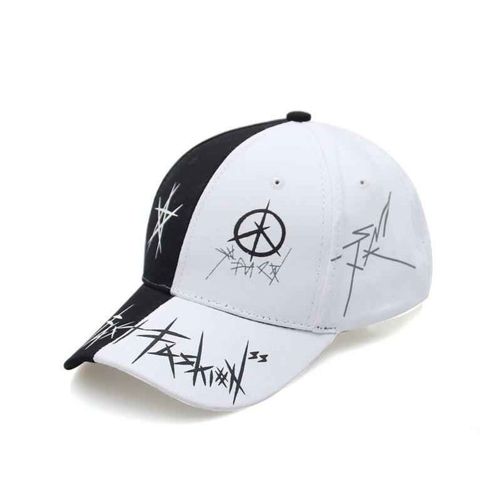 Custom Graffiti Snapback Cap - Black & White Patchwork for Hip Hop Style Enthusiasts Black white