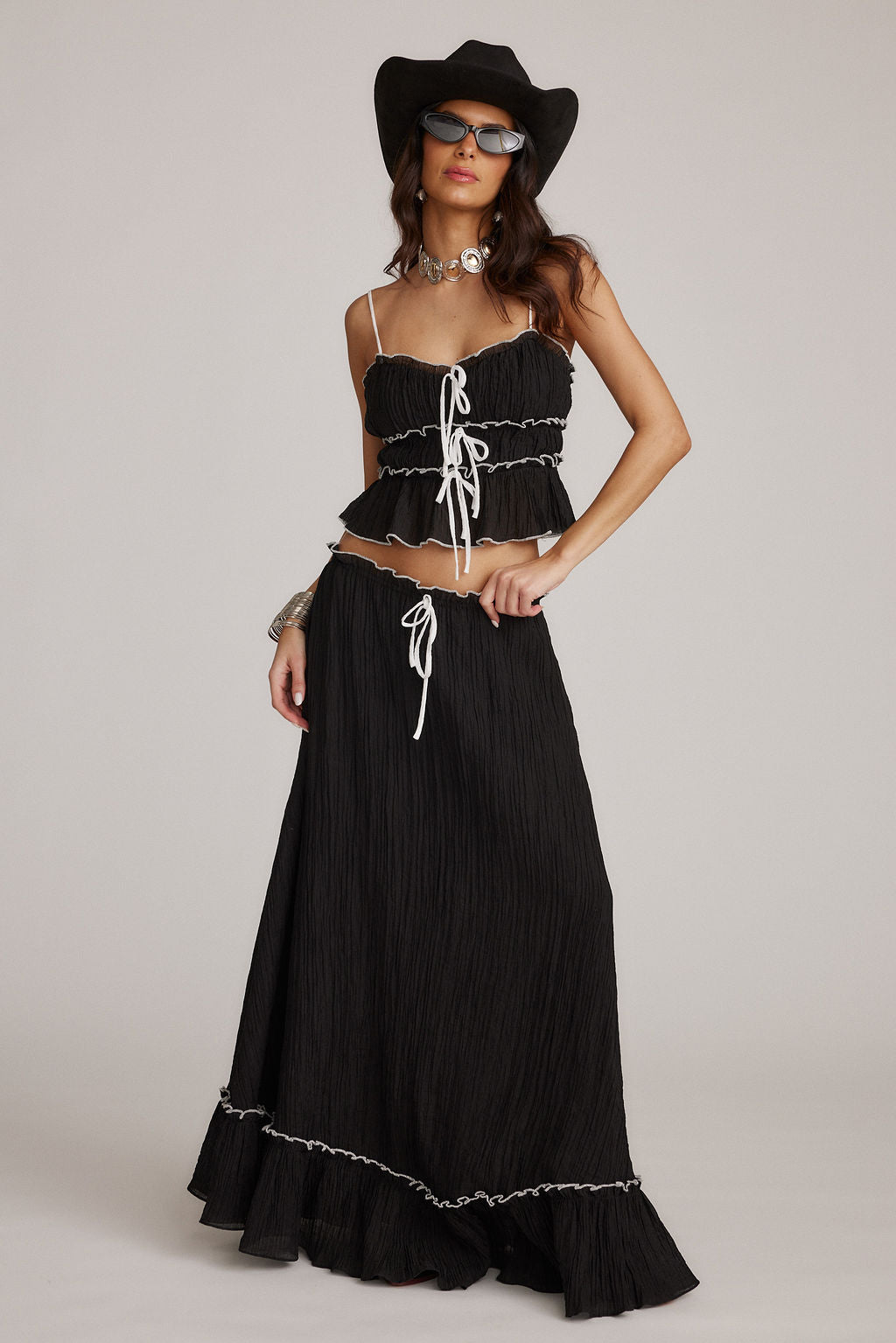 Cianna | Women's Two-Piece Summer Outfit – Top and Long Skirt Black