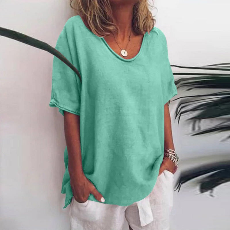 Women's Refined V-Neck Short Sleeve Blouse Green