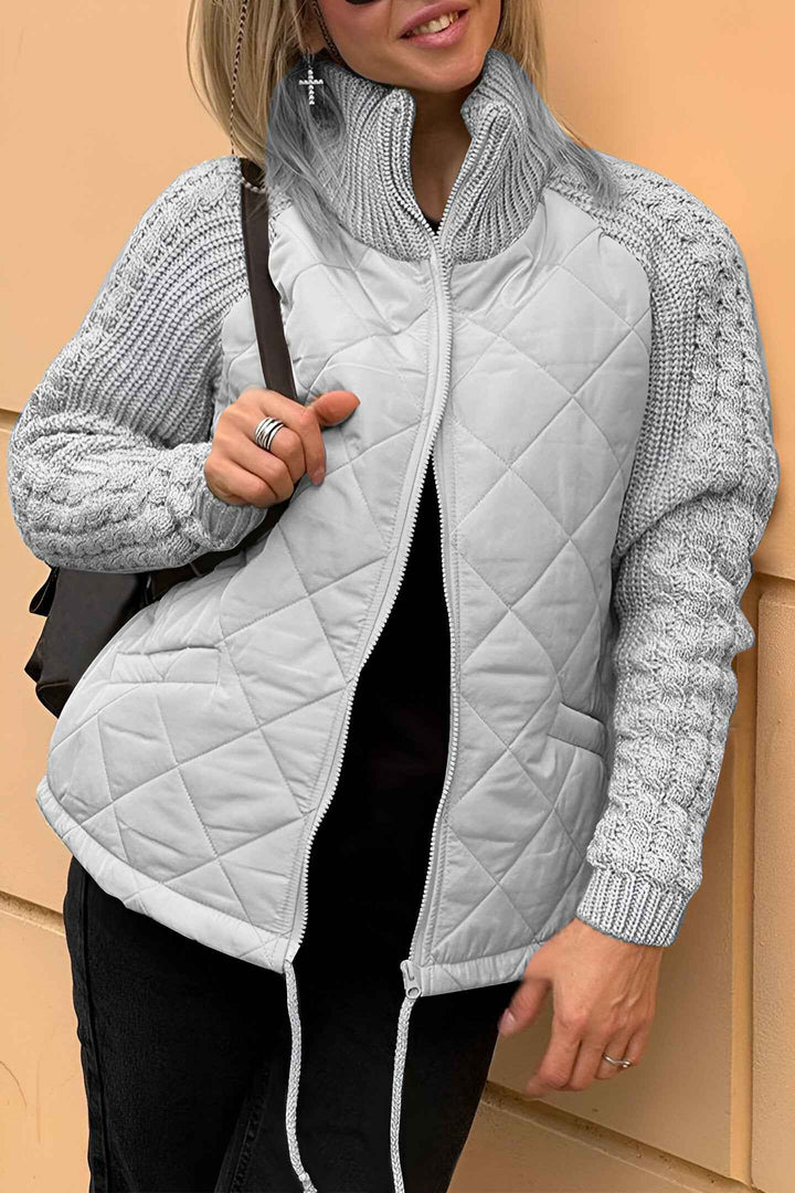 Women's Patchwork Knit Zip Jacket Gray