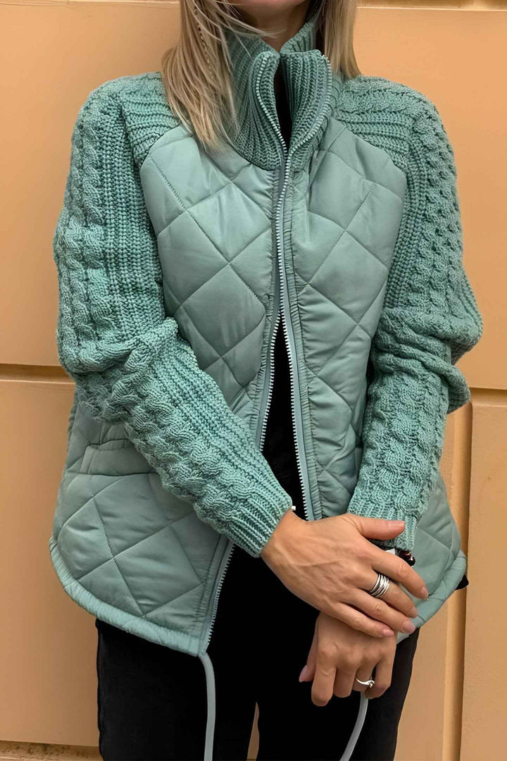 Women's Patchwork Knit Zip Jacket Green
