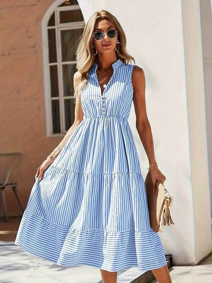Mary | Stylish Striped Sleeveless Dress for Summer Blue