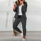 Women's Tailored Blazer and Jogger Pants Set – Casual Chic Style Grey