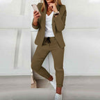 Women's Tailored Blazer and Jogger Pants Set – Casual Chic Style Khaki