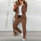 Women's Tailored Blazer and Jogger Pants Set – Casual Chic Style Brown