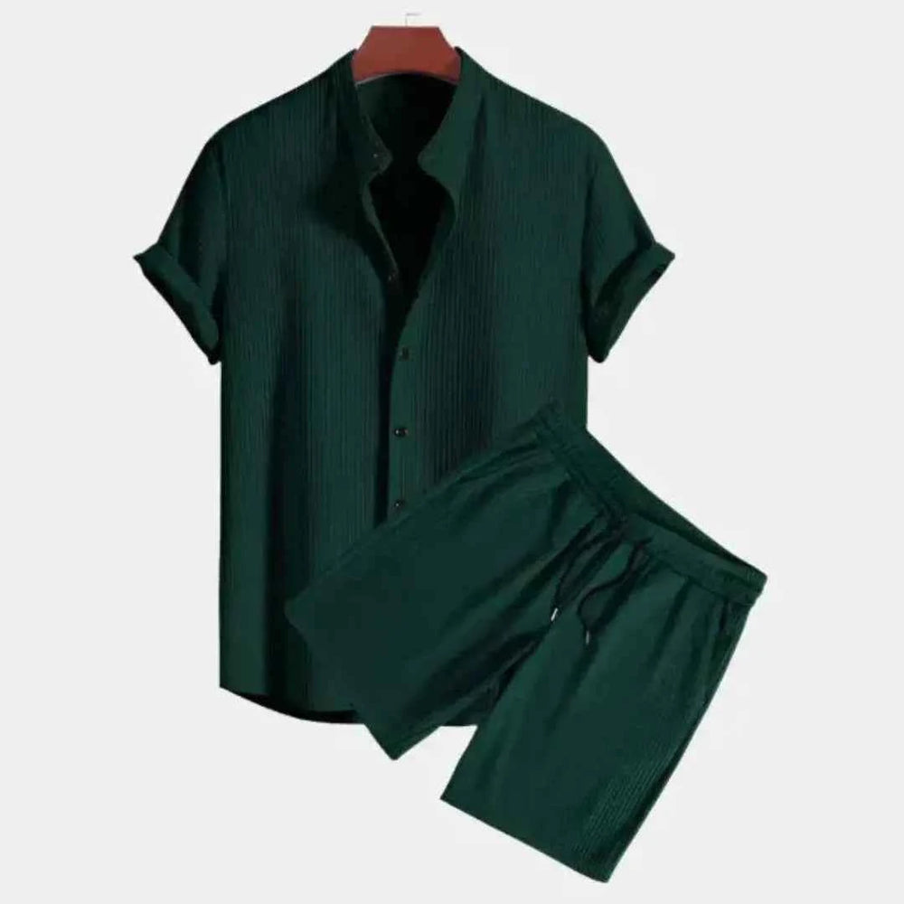 Men's Textured Two-Piece Lounge Set Dark Green