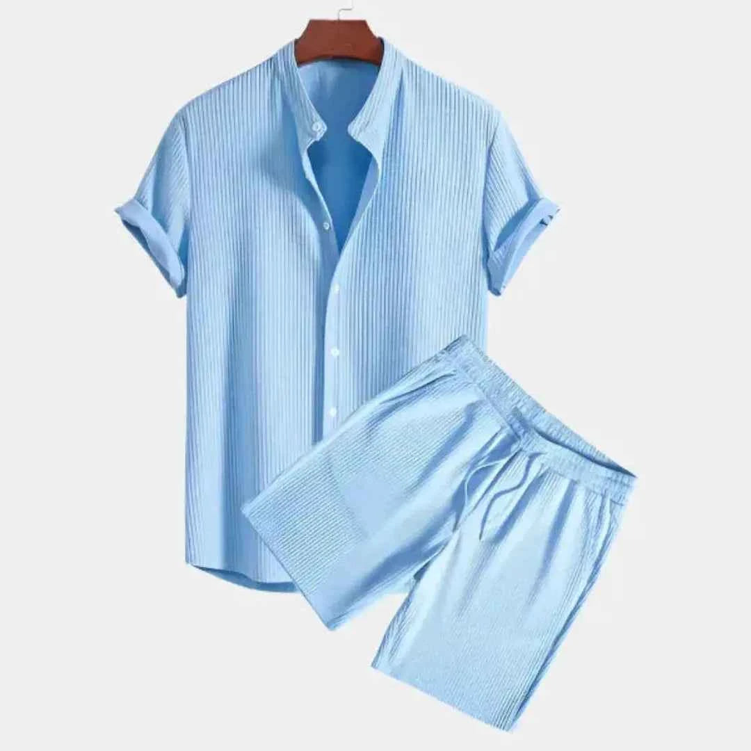 Men's Textured Two-Piece Lounge Set Light Blue