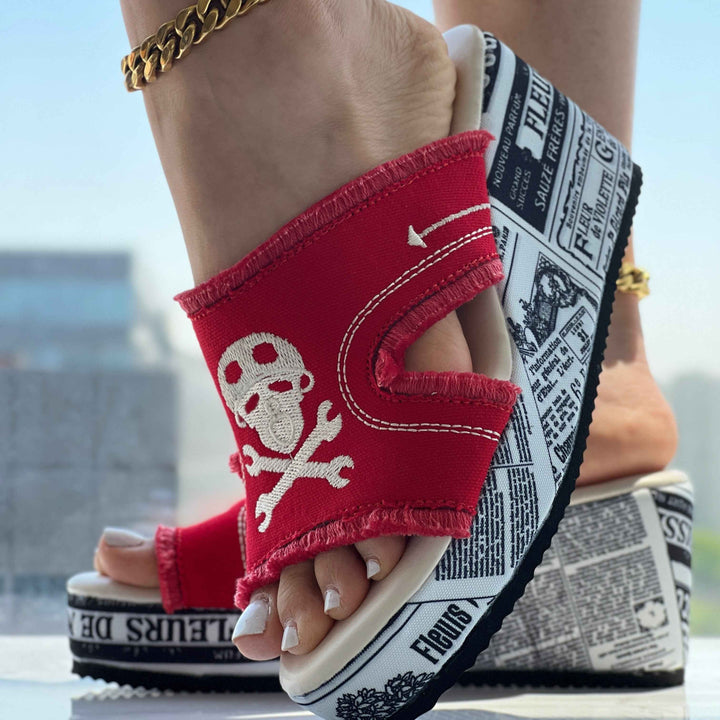 Rosa | Women's Fashionable Wedge Sandals with Denim Style Red