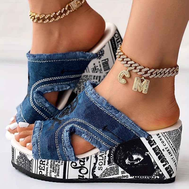 Rosa | Women's Fashionable Wedge Sandals with Denim Style Blue