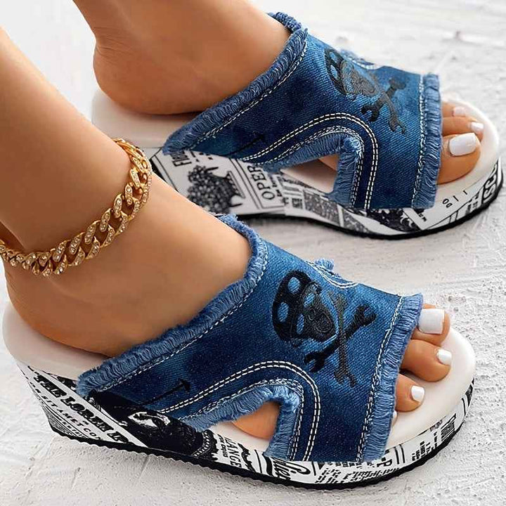 Rosa | Women's Fashionable Wedge Sandals with Denim Style