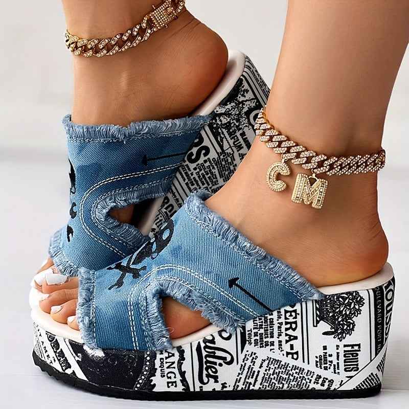 Rosa | Women's Fashionable Wedge Sandals with Denim Style Light Blue