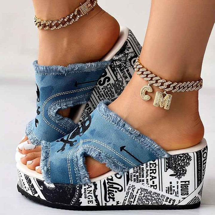 Rosa | Women's Fashionable Wedge Sandals with Denim Style Light Blue