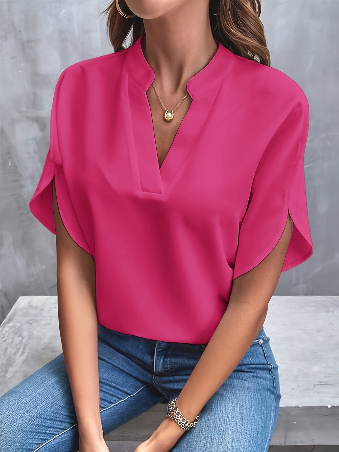 Women's Elegant Draped V-Neck Blouse