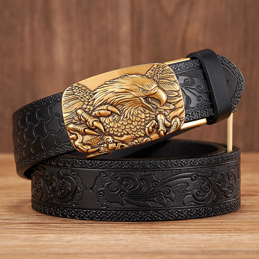 Premium Genuine Leather Belt for Men Black Gold