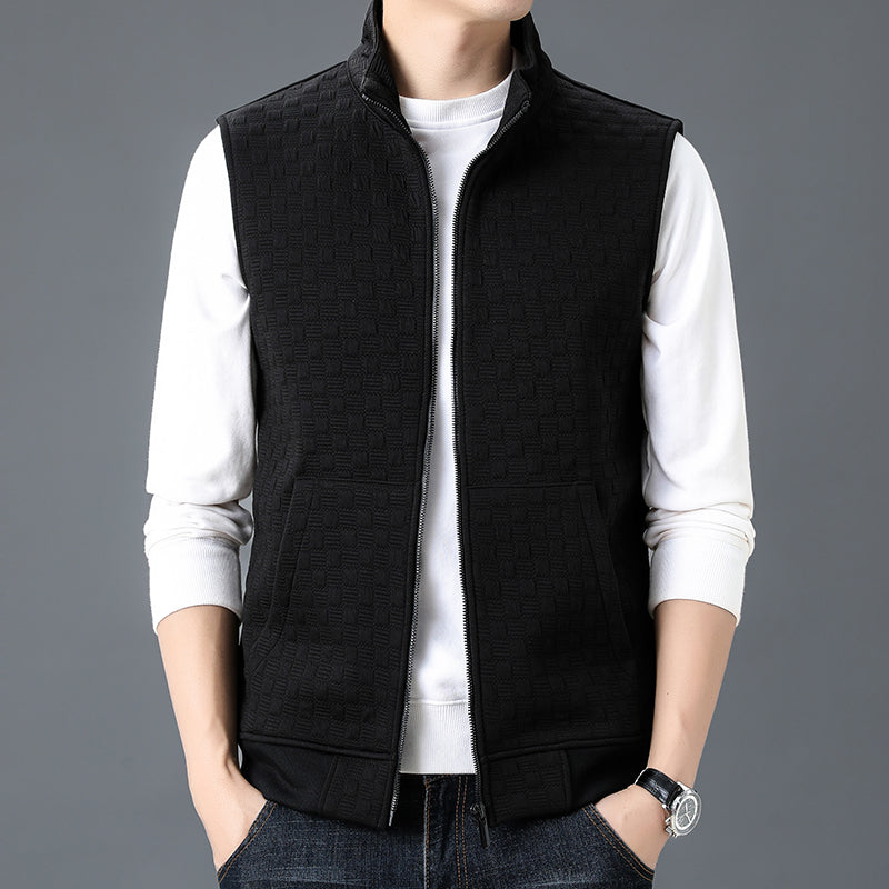 Men's Regular Fit Stand Collar Vest with Zipper Pockets Black