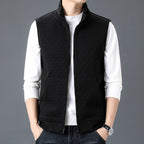 Men's Regular Fit Stand Collar Vest with Zipper Pockets Black