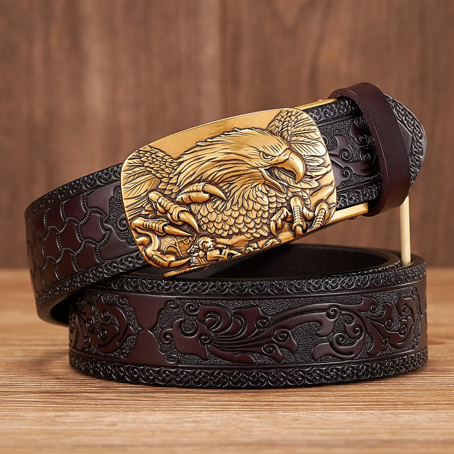 Premium Genuine Leather Belt for Men Brown Gold
