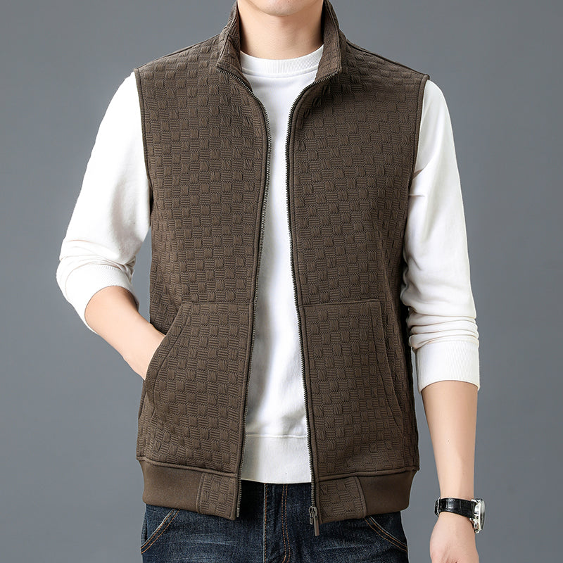 Men's Regular Fit Stand Collar Vest with Zipper Pockets Brown
