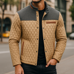 Men's Diamond Quilted Leather Blend Winter Puffer Jacket Beige