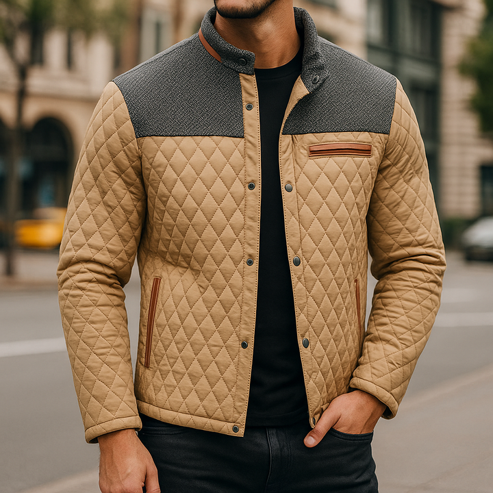 Diamond Quilted Puffer Jacket for Men Beige