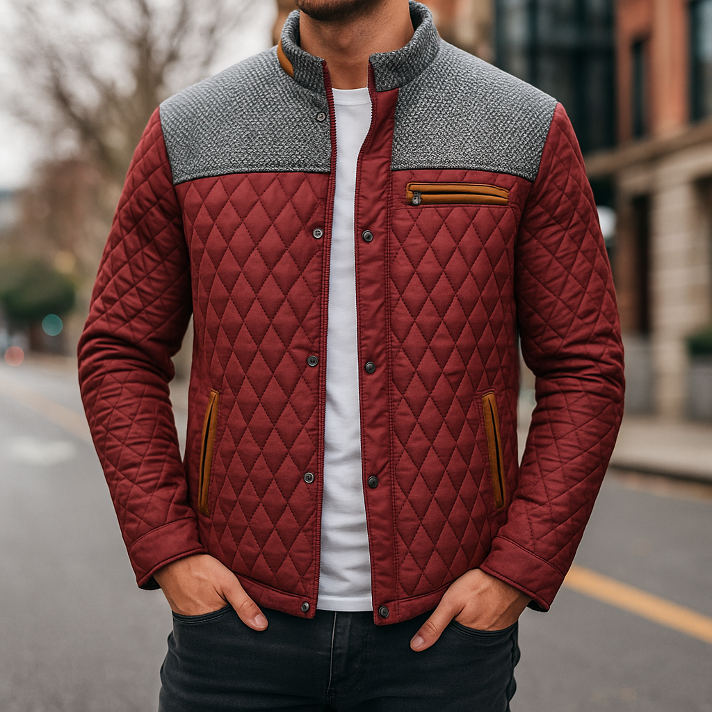 Diamond Quilted Puffer Jacket for Men Burgundy
