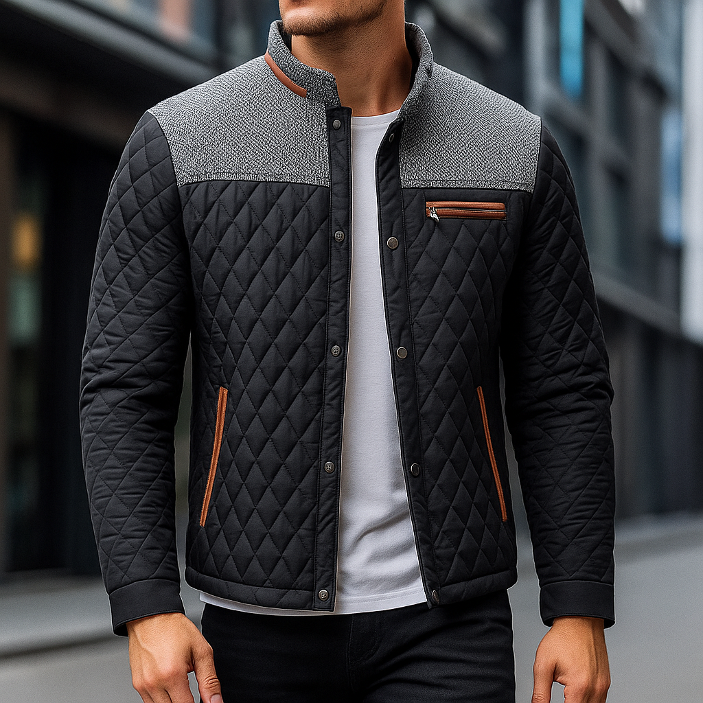 Diamond Quilted Puffer Jacket for Men Black