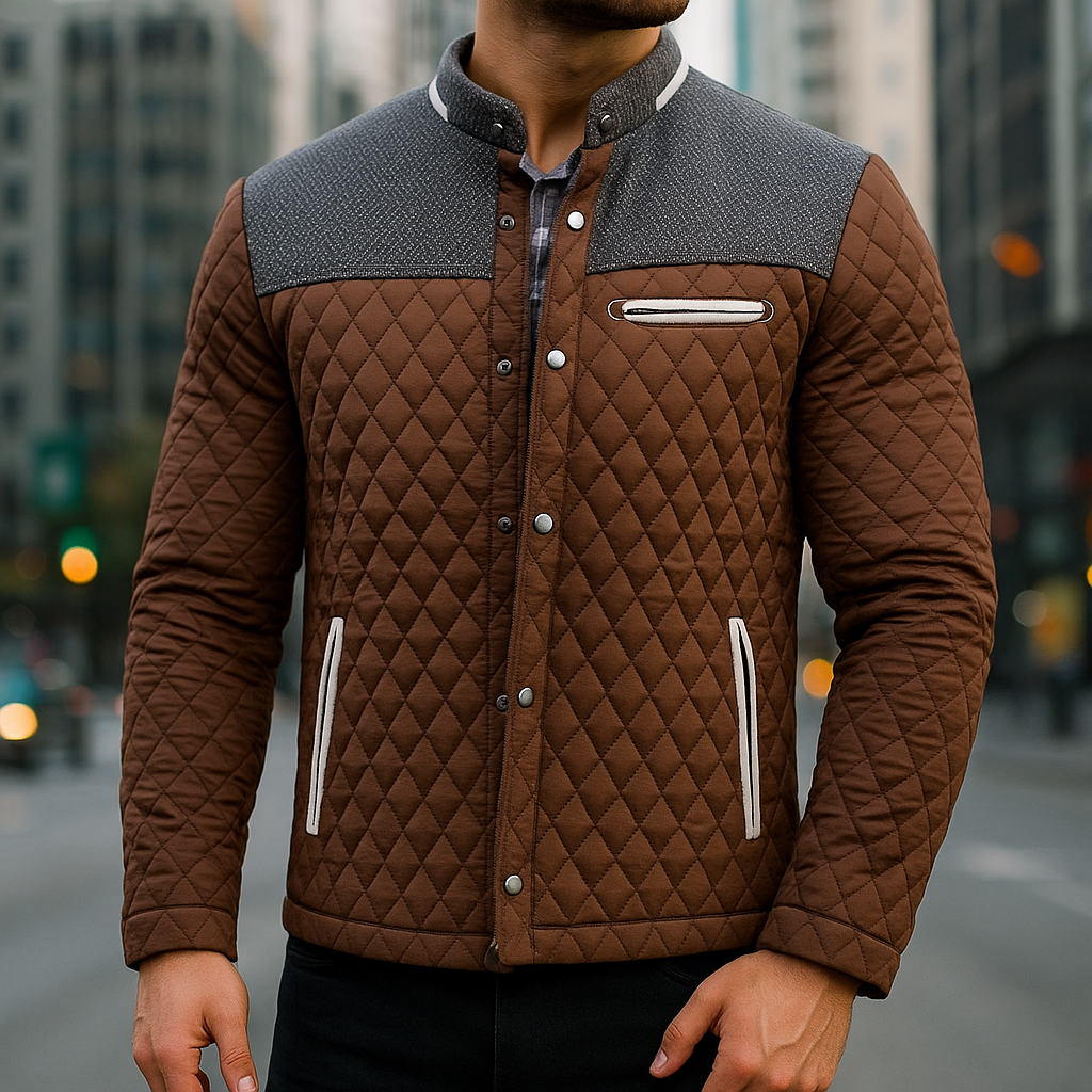 Diamond Quilted Puffer Jacket for Men Brown