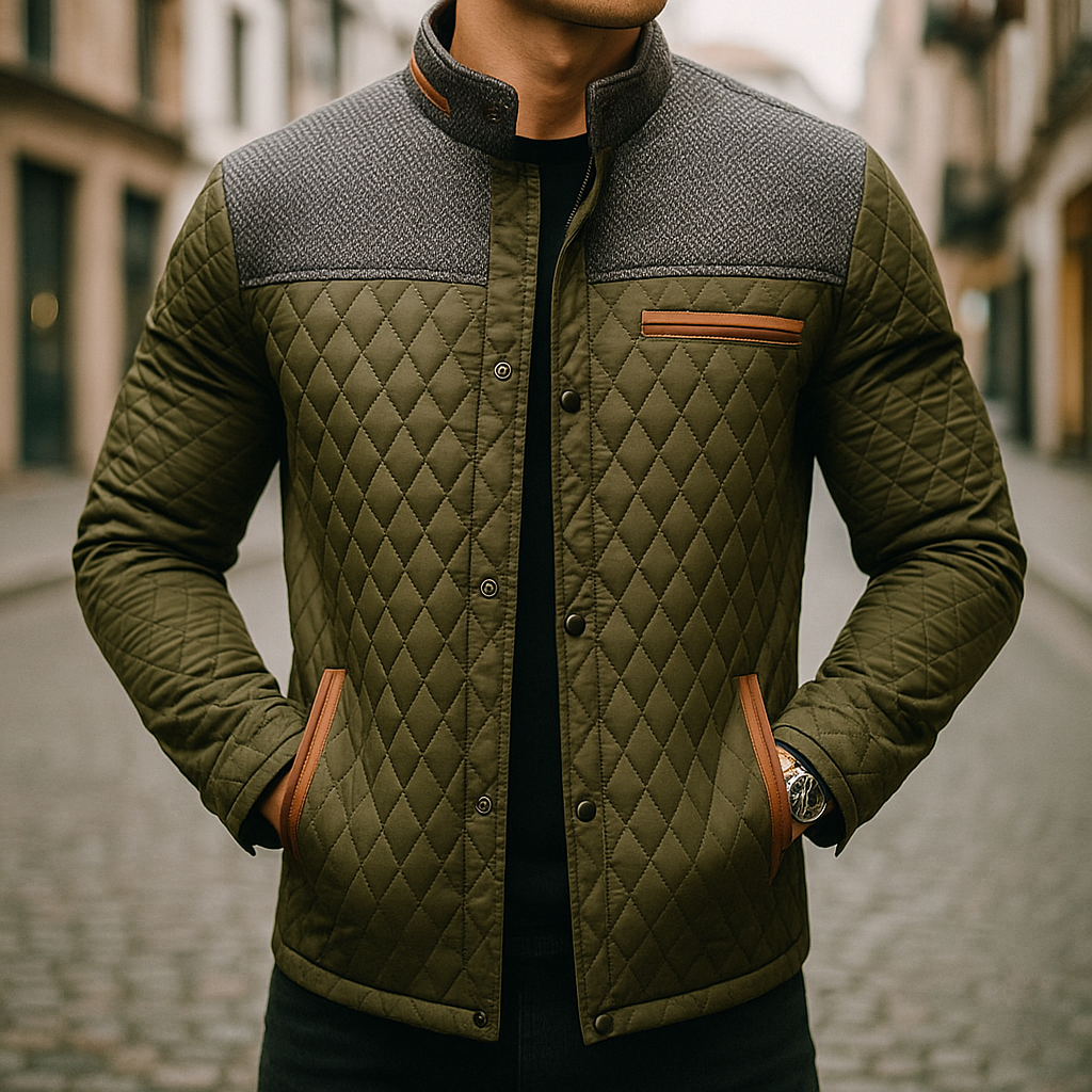 Diamond Quilted Puffer Jacket for Men Khaki