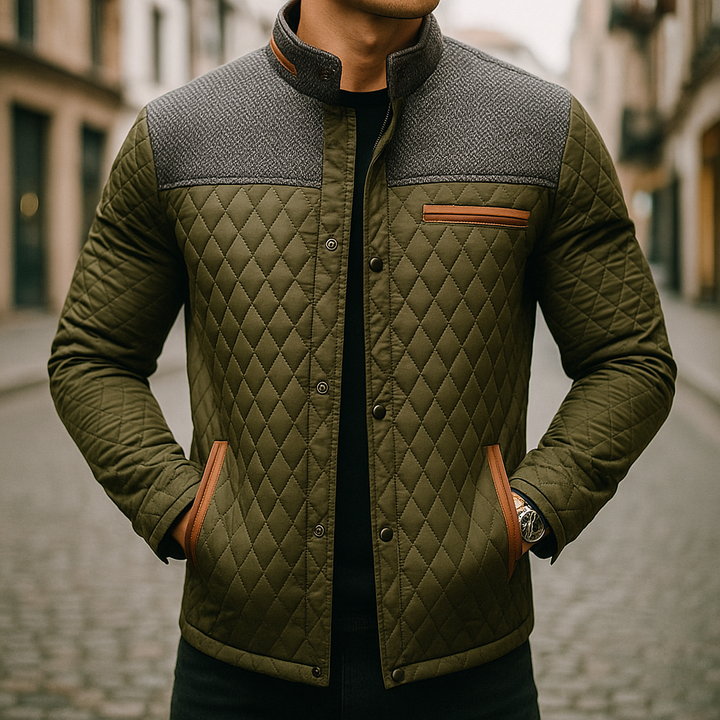 Diamond Quilted Puffer Jacket for Men Khaki