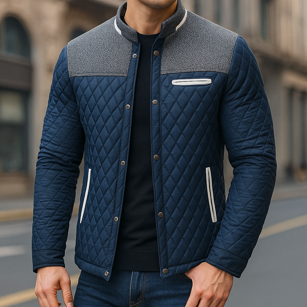 Diamond Quilted Puffer Jacket for Men Navy Blue