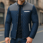 Men's Diamond Quilted Leather Blend Winter Puffer Jacket Navy Blue