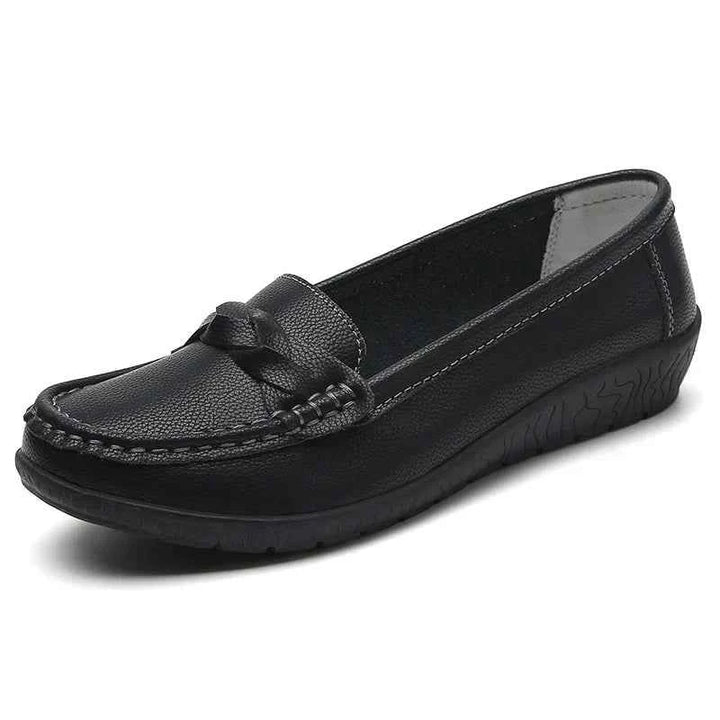Diana - Genuine Leather Moccasin Loafers ~ Big Size Black