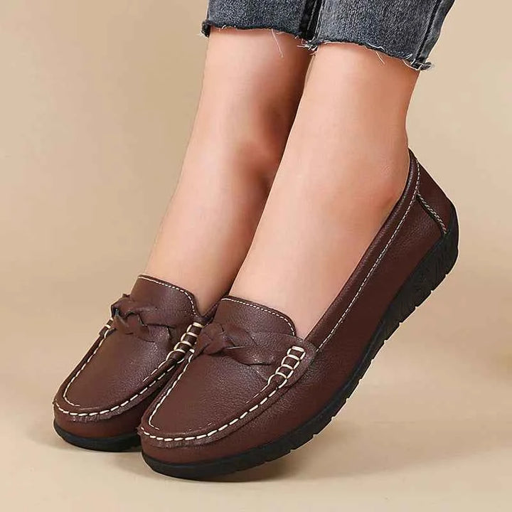 Diana - Genuine Leather Moccasin Loafers ~ Big Size Brown