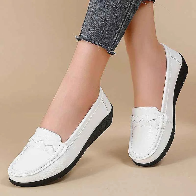 Diana - Genuine Leather Moccasin Loafers ~ Big Size White