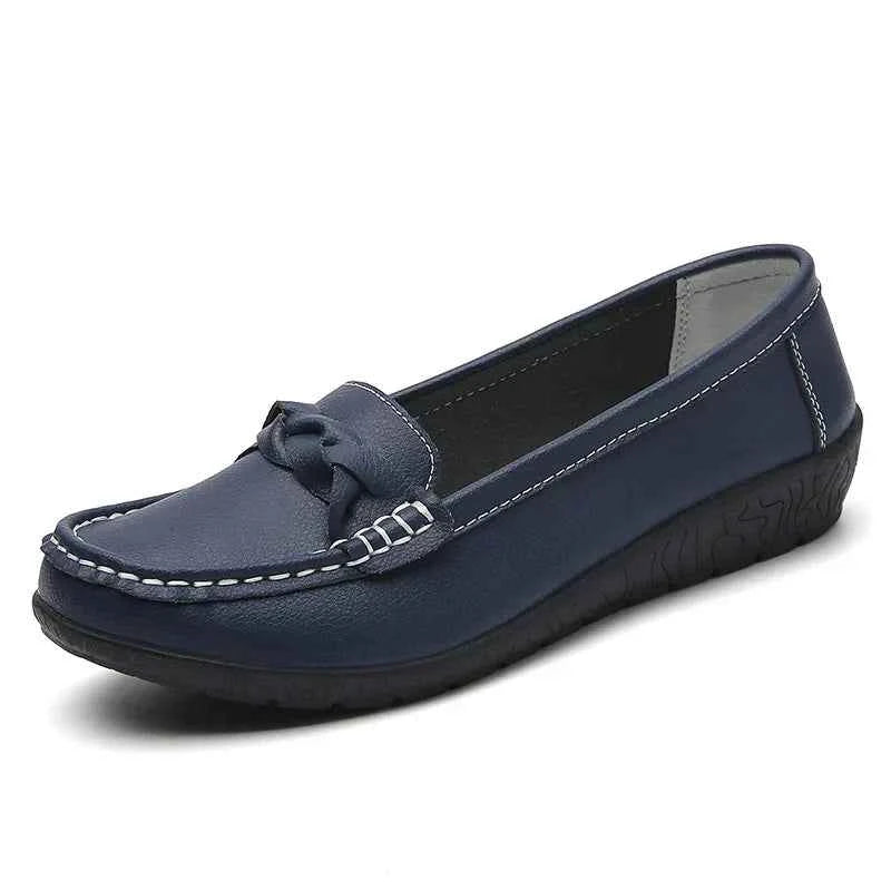 Diana - Genuine Leather Moccasin Loafers ~ Big Size Navy Blue