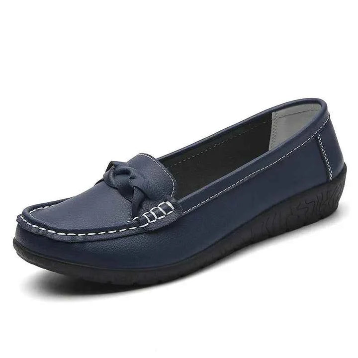 Diana - Genuine Leather Moccasin Loafers ~ Big Size Navy Blue