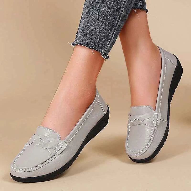 Diana - Genuine Leather Moccasin Loafers ~ Big Size Grey