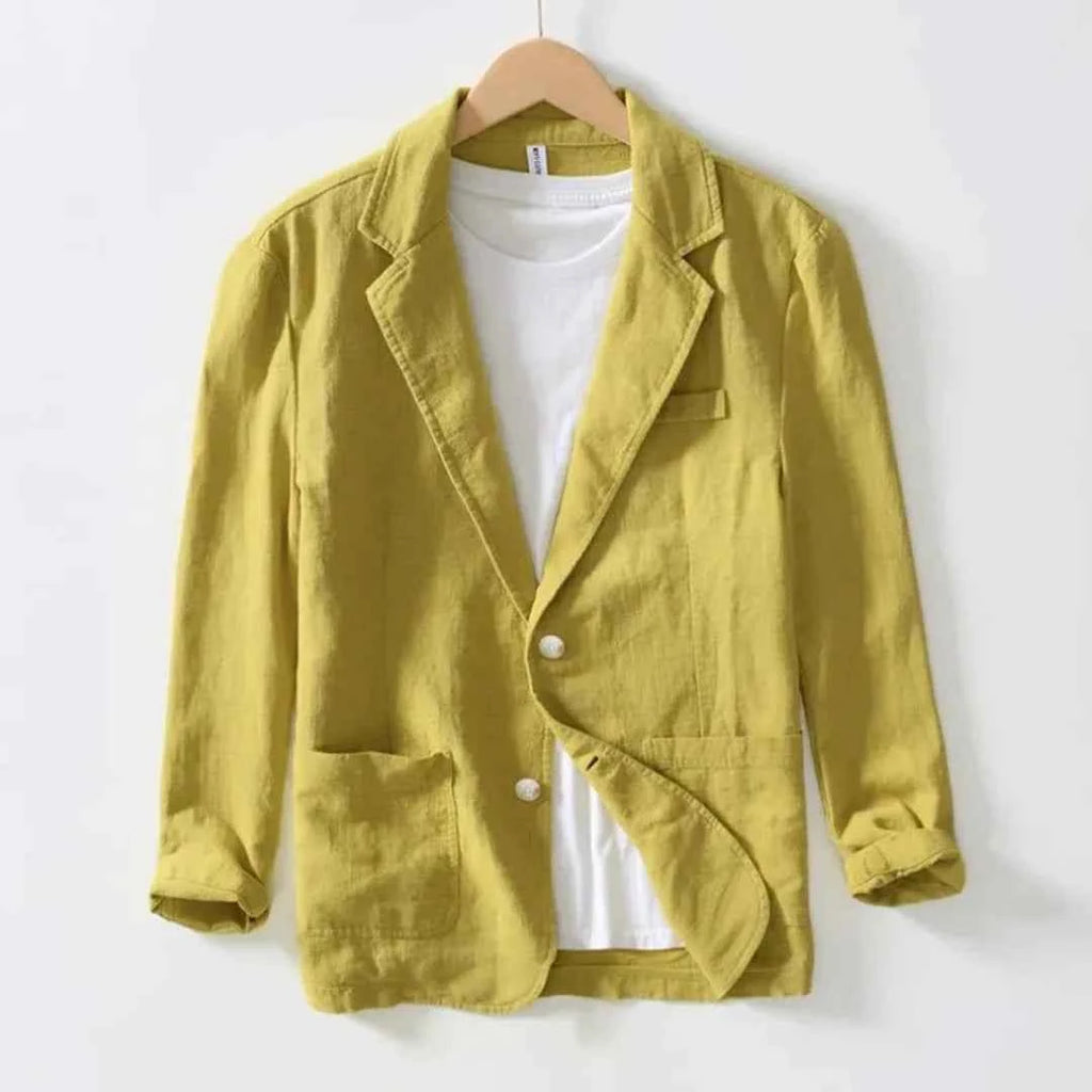 Men's Casual Linen Blazer Yellow