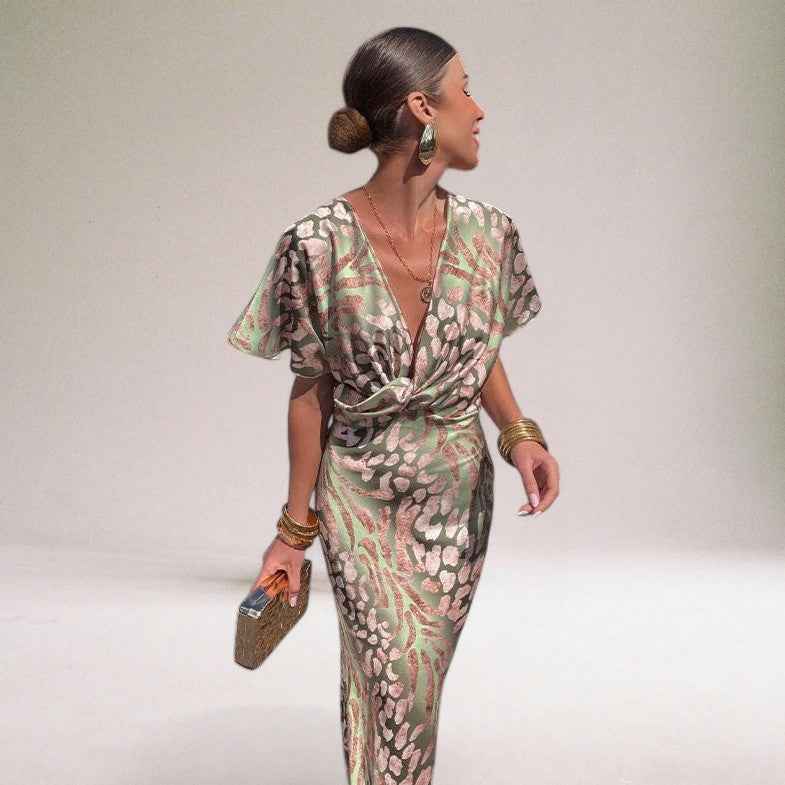 Domenica | Elegant Maxi Dress with Unique V-neck for Women