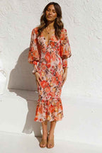 Women's Elegant Midi Dress - Stylish and Chic Design Orange