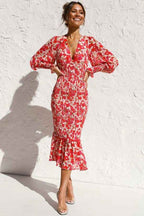 Women's Elegant Midi Dress - Stylish and Chic Design Red