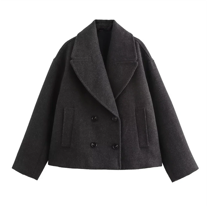 Double-Breasted Wool-Collar Women's Coat – Tailored Autumn Style Black