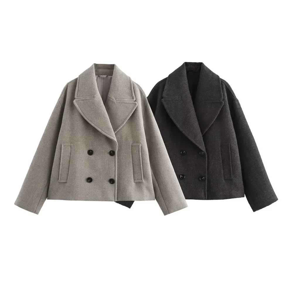 Double-Breasted Wool-Collar Women's Coat – Tailored Autumn Style