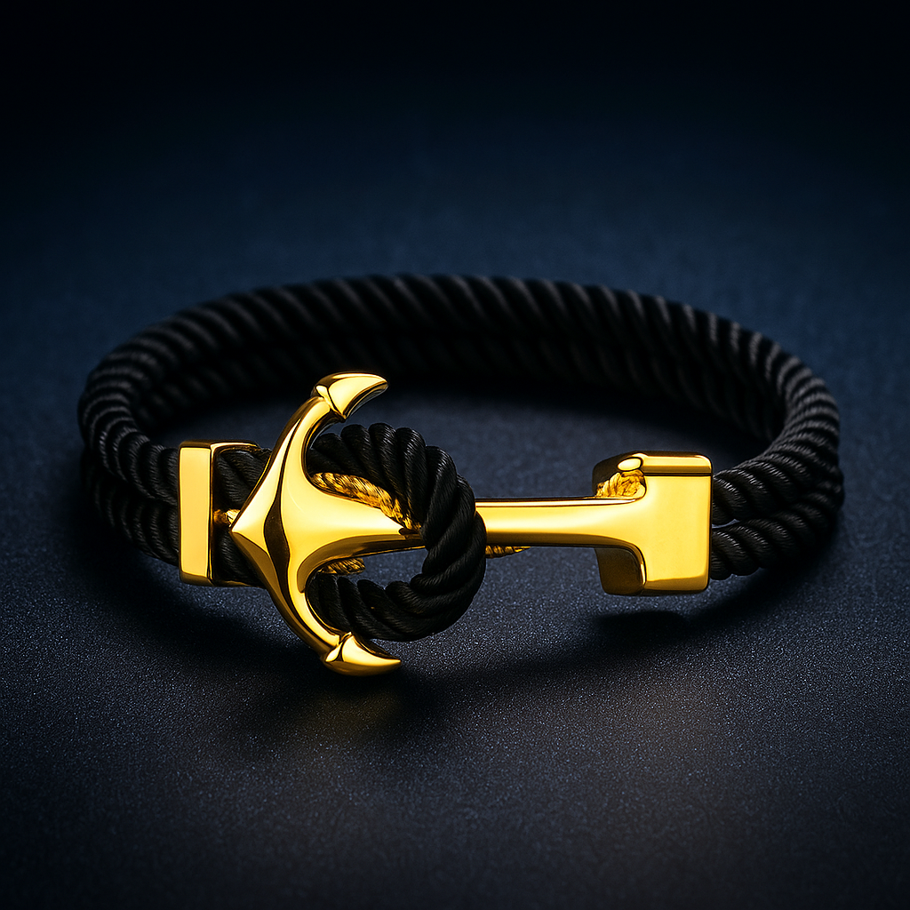 Durable Rope Bracelet with Anchor Design Black