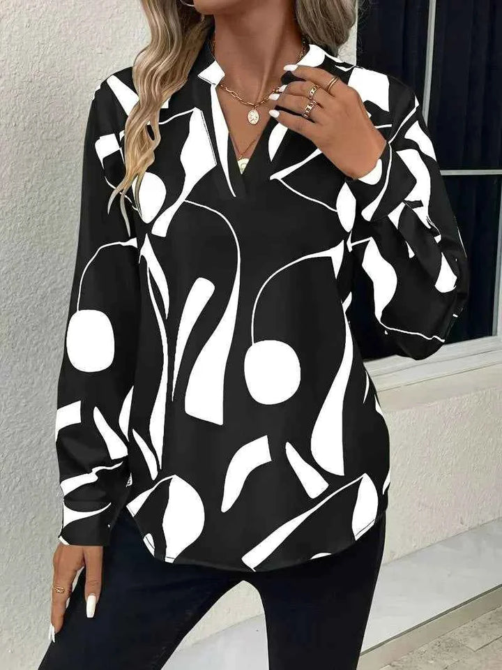 Women's V-Neck Printed Blouse - Stylish and Elegant