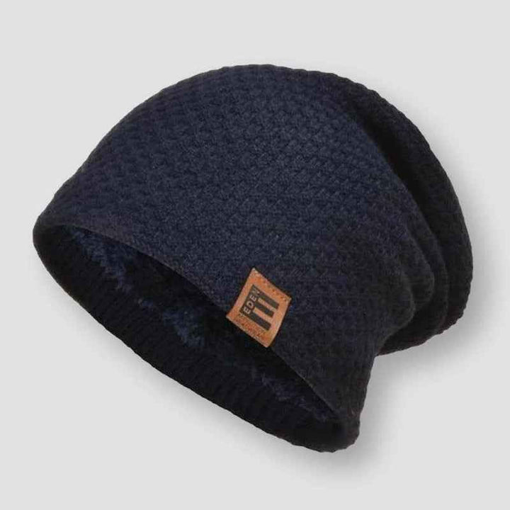 Cozy Knit Pattern Relaxed Fit Beanie Hat Blue One size