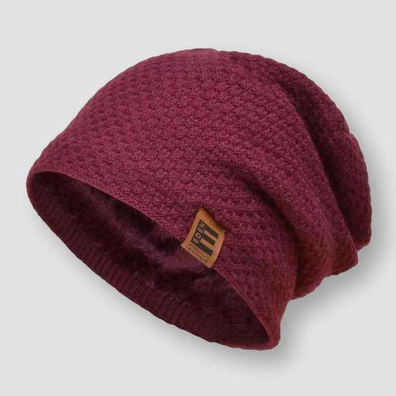 Cozy Knit Pattern Relaxed Fit Beanie Hat Red One size
